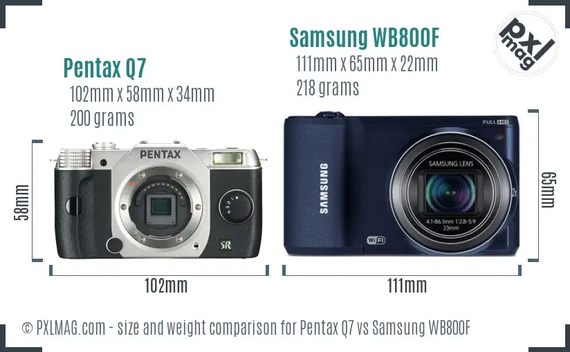 Pentax Q7 vs Samsung WB800F size comparison
