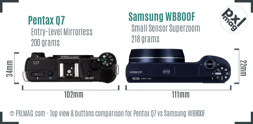 Pentax Q7 vs Samsung WB800F top view buttons comparison