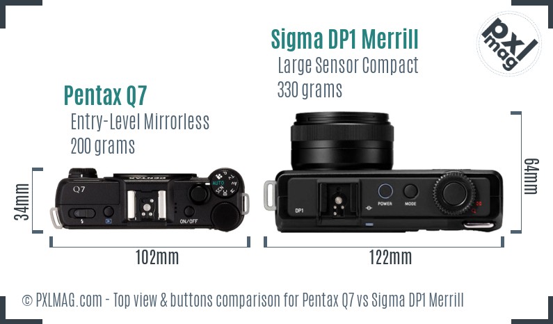 Pentax Q7 vs Sigma DP1 Merrill top view buttons comparison