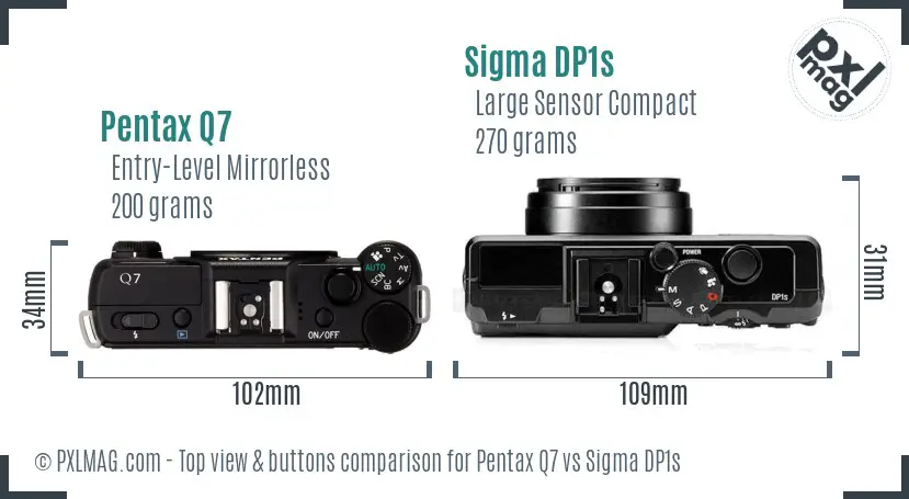 Pentax Q7 vs Sigma DP1s top view buttons comparison