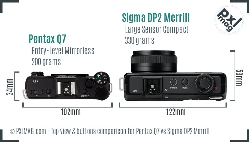 Pentax Q7 vs Sigma DP2 Merrill top view buttons comparison