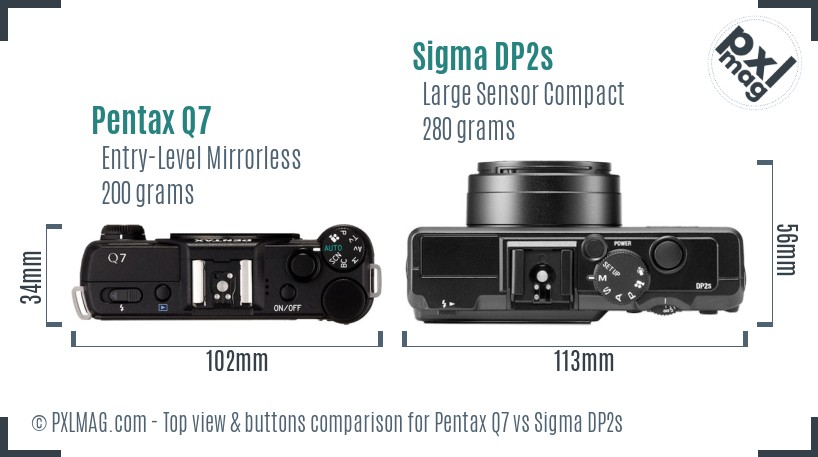 Pentax Q7 vs Sigma DP2s top view buttons comparison