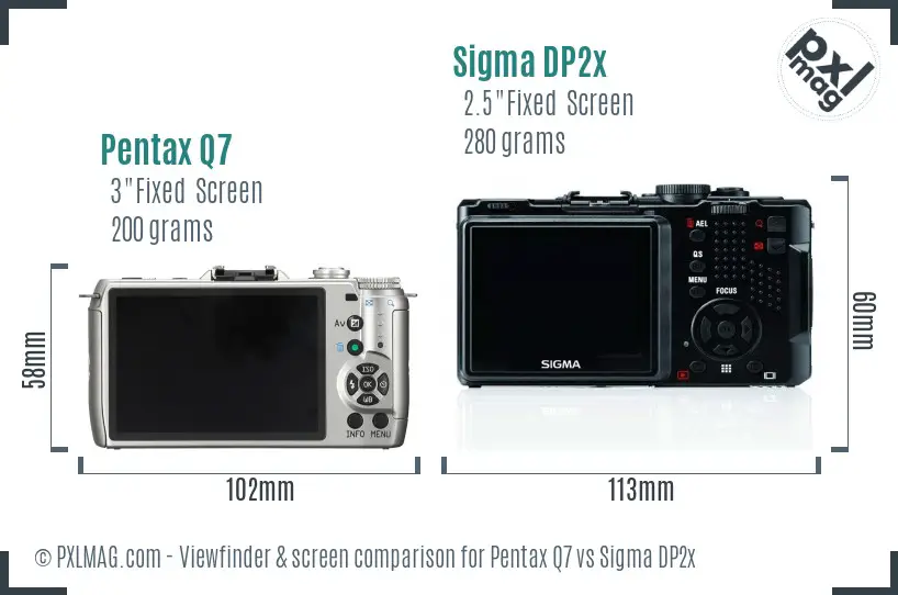 Pentax Q7 vs Sigma DP2x Screen and Viewfinder comparison