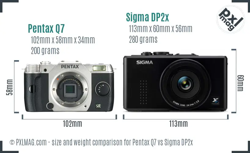 Pentax Q7 vs Sigma DP2x size comparison