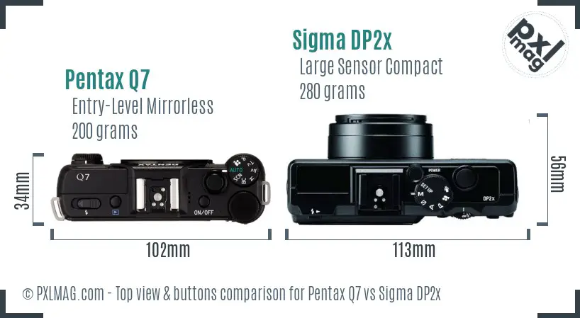 Pentax Q7 vs Sigma DP2x top view buttons comparison