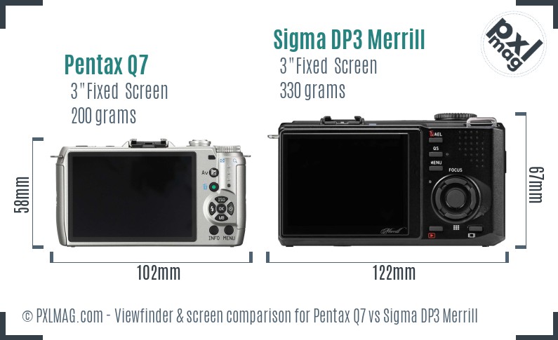 Pentax Q7 vs Sigma DP3 Merrill Screen and Viewfinder comparison