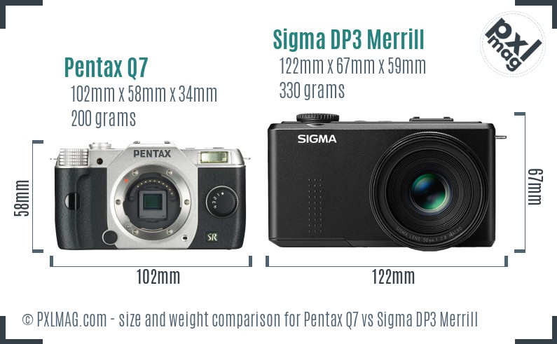 Pentax Q7 vs Sigma DP3 Merrill size comparison Pentax Q7 vs Sigma DP3 Merrill size comparison