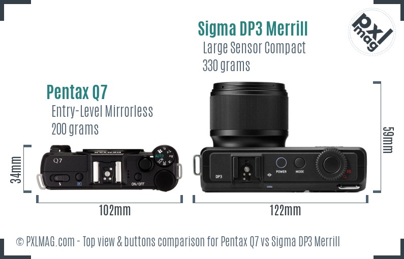 Pentax Q7 vs Sigma DP3 Merrill top view buttons comparison