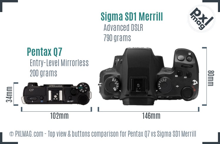 Pentax Q7 vs Sigma SD1 Merrill top view buttons comparison