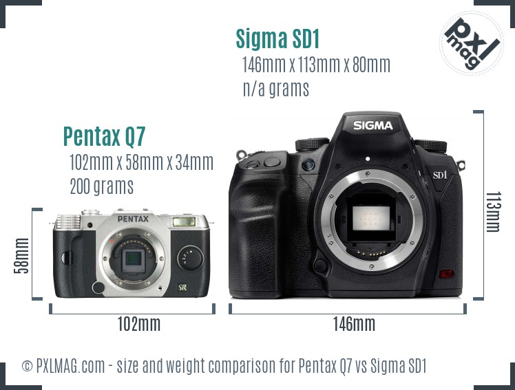 Pentax Q7 vs Sigma SD1 size comparison