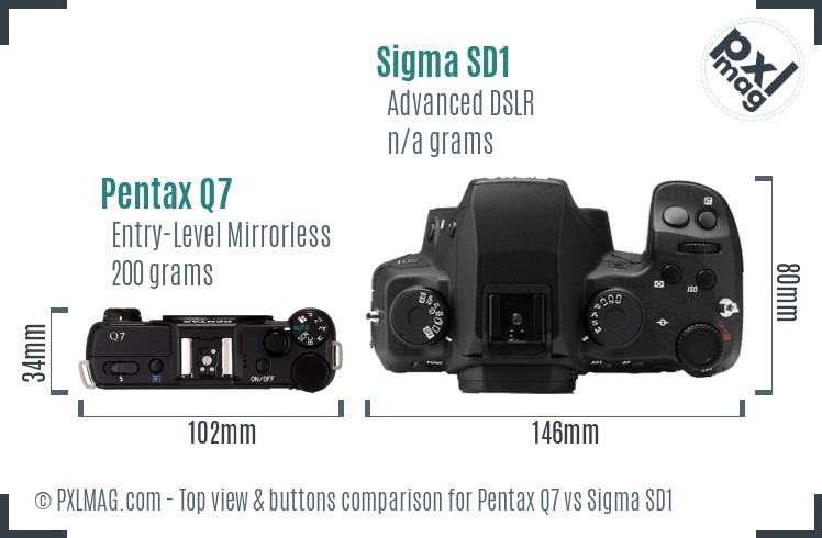 Pentax Q7 vs Sigma SD1 top view buttons comparison