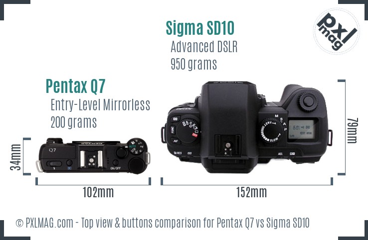 Pentax Q7 vs Sigma SD10 top view buttons comparison