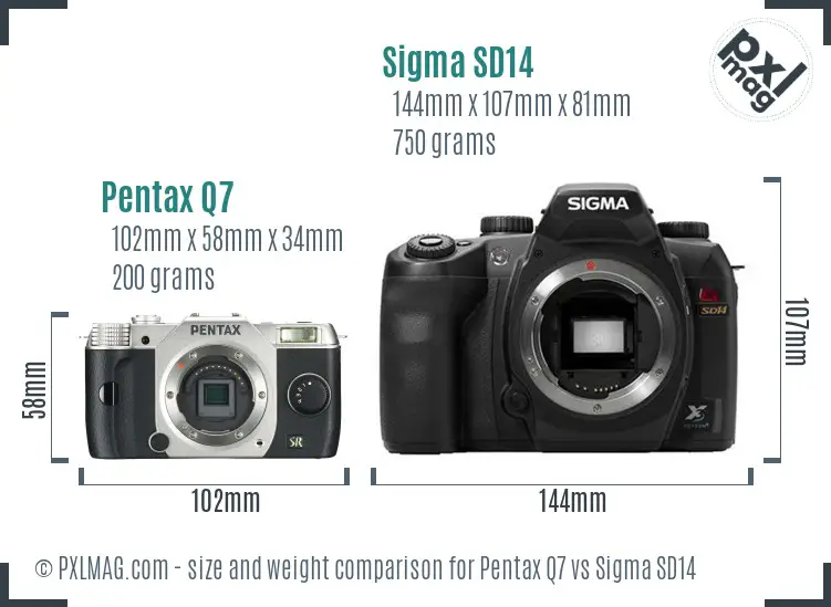 Pentax Q7 vs Sigma SD14 size comparison