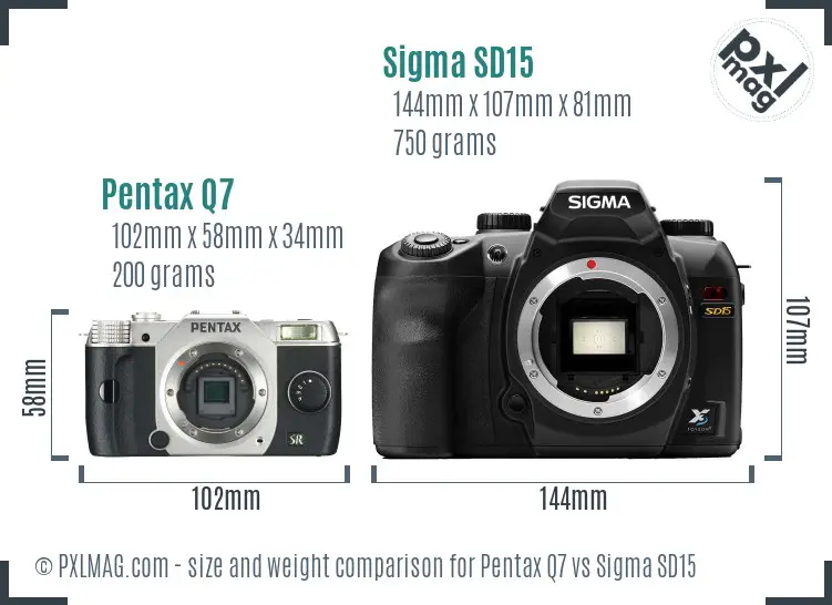Pentax Q7 vs Sigma SD15 size comparison