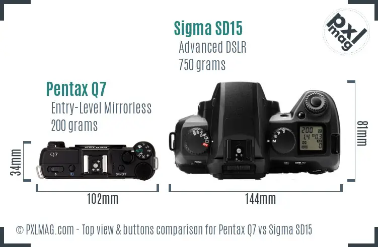 Pentax Q7 vs Sigma SD15 top view buttons comparison