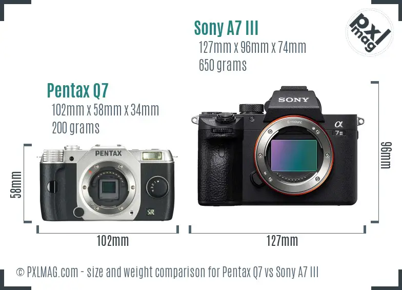 Pentax Q7 vs Sony A7 III size comparison