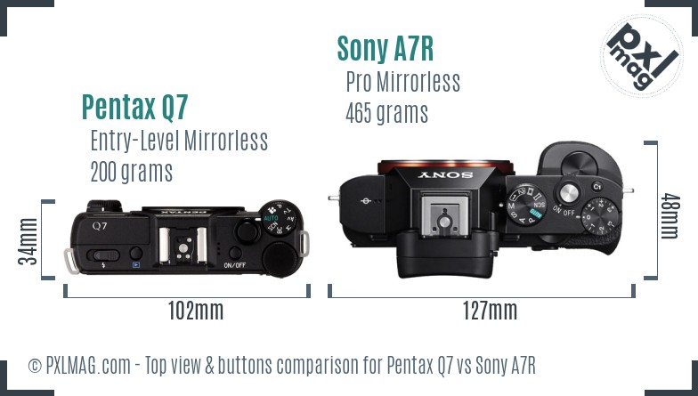 Pentax Q7 vs Sony A7R top view buttons comparison