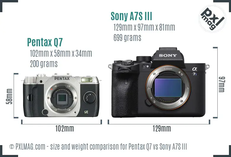 Pentax Q7 vs Sony A7S III size comparison