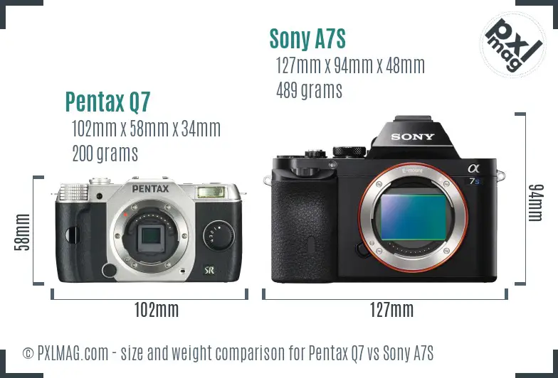 Pentax Q7 vs Sony A7S size comparison