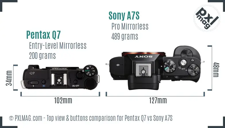 Pentax Q7 vs Sony A7S top view buttons comparison