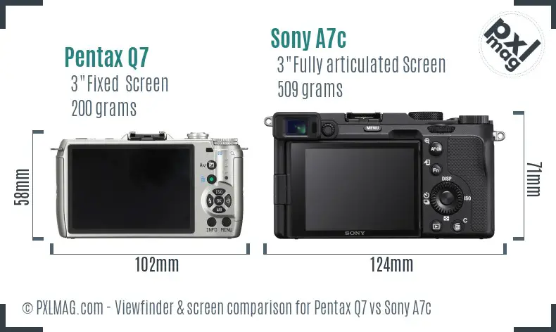 Pentax Q7 vs Sony A7c Screen and Viewfinder comparison
