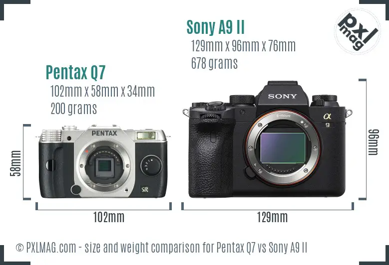 Pentax Q7 vs Sony A9 II size comparison