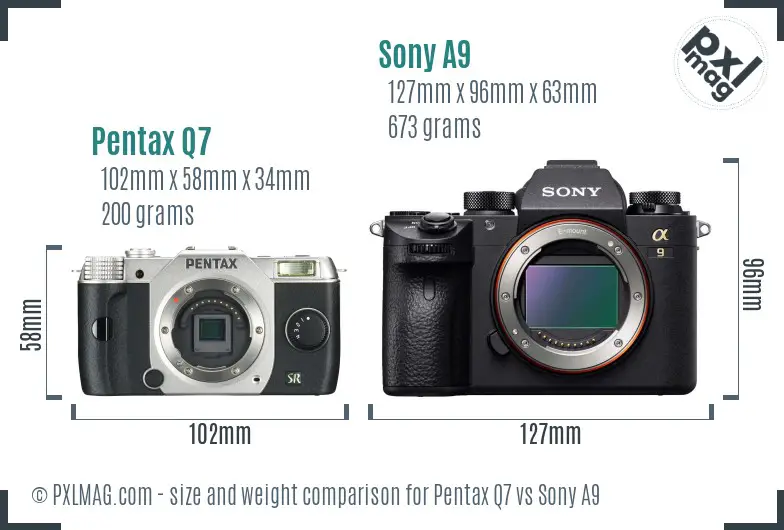 Pentax Q7 vs Sony A9 size comparison