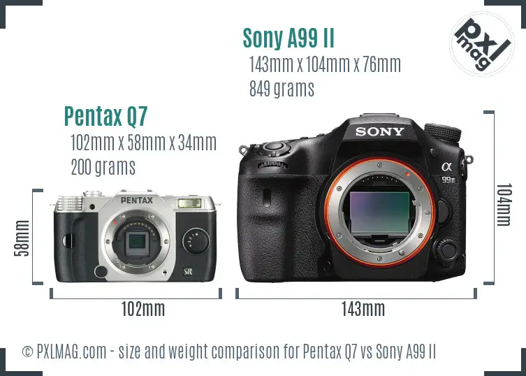 Pentax Q7 vs Sony A99 II size comparison