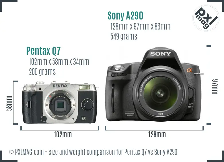 Pentax Q7 vs Sony A290 size comparison