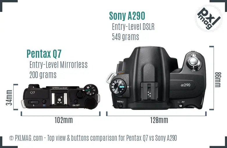 Pentax Q7 vs Sony A290 top view buttons comparison