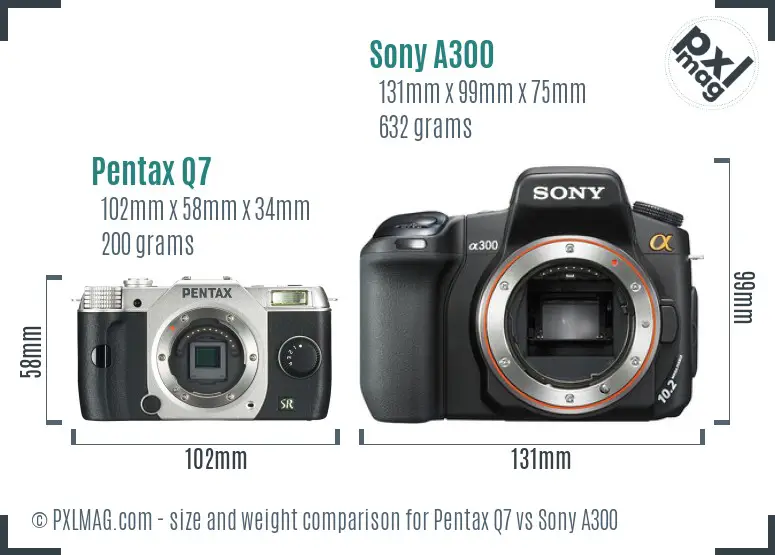 Pentax Q7 vs Sony A300 size comparison
