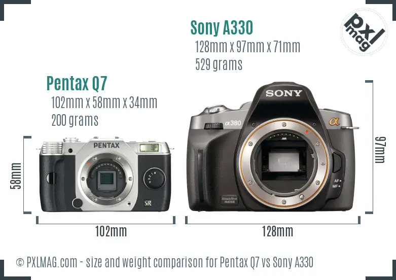 Pentax Q7 vs Sony A330 size comparison