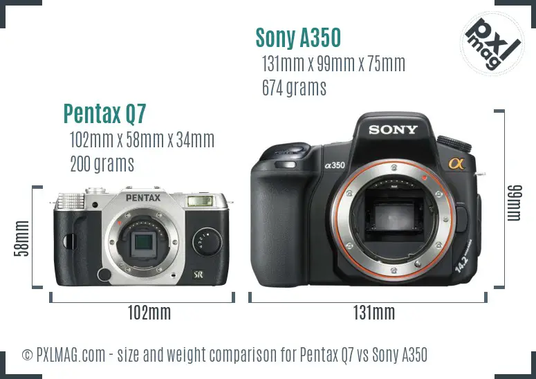 Pentax Q7 vs Sony A350 size comparison