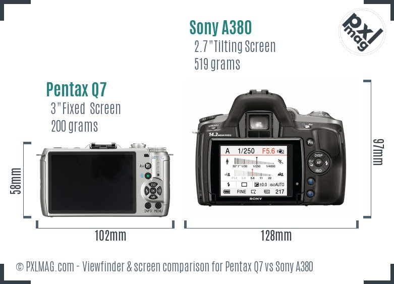 Pentax Q7 vs Sony A380 Screen and Viewfinder comparison