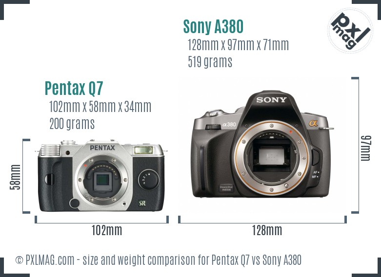 Pentax Q7 vs Sony A380 size comparison