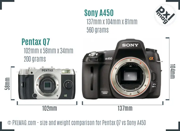 Pentax Q7 vs Sony A450 size comparison
