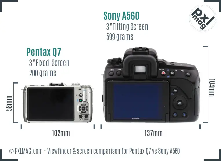 Pentax Q7 vs Sony A560 Screen and Viewfinder comparison