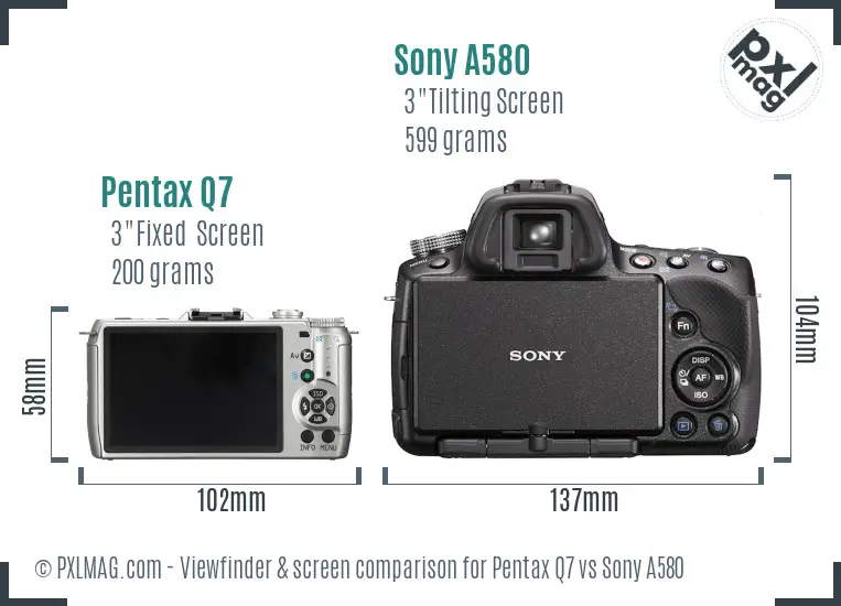 Pentax Q7 vs Sony A580 Screen and Viewfinder comparison