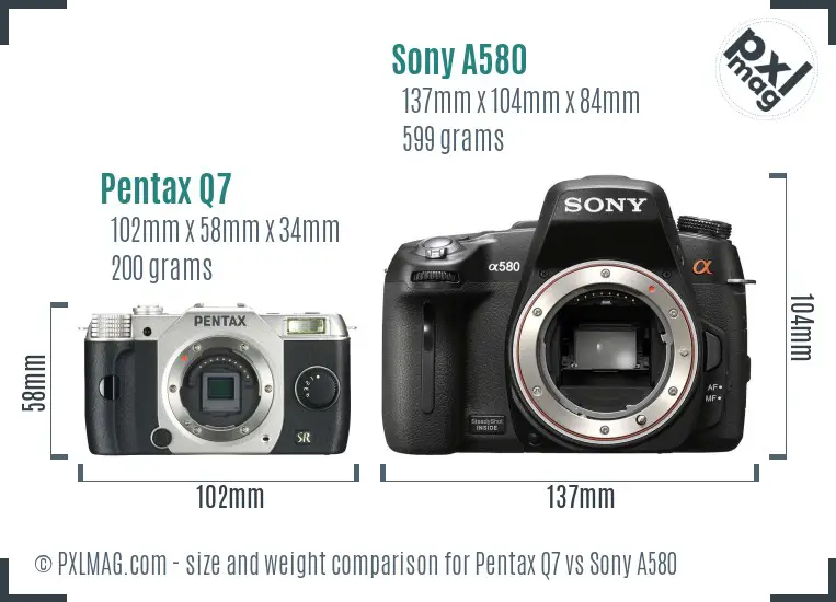 Pentax Q7 vs Sony A580 size comparison