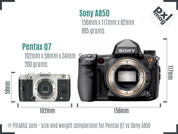 Pentax Q7 vs Sony A850 size comparison