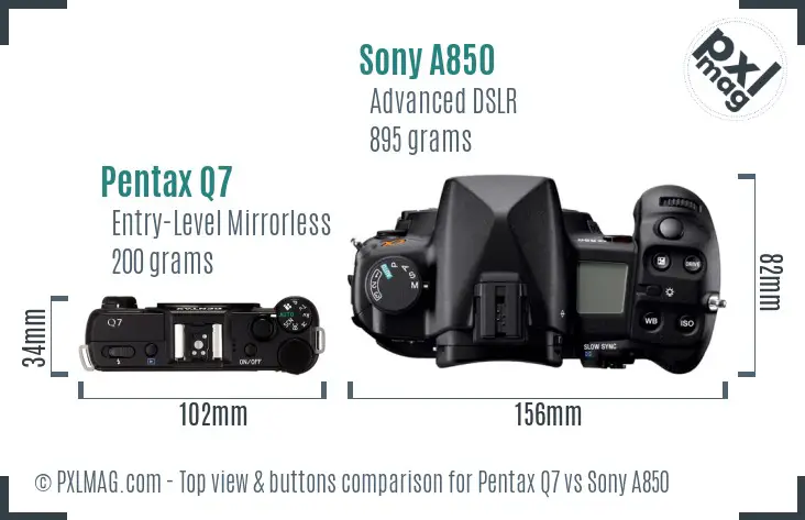 Pentax Q7 vs Sony A850 top view buttons comparison