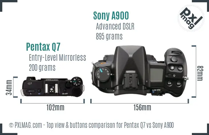 Pentax Q7 vs Sony A900 top view buttons comparison