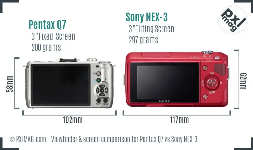 Pentax Q7 vs Sony NEX-3 Screen and Viewfinder comparison