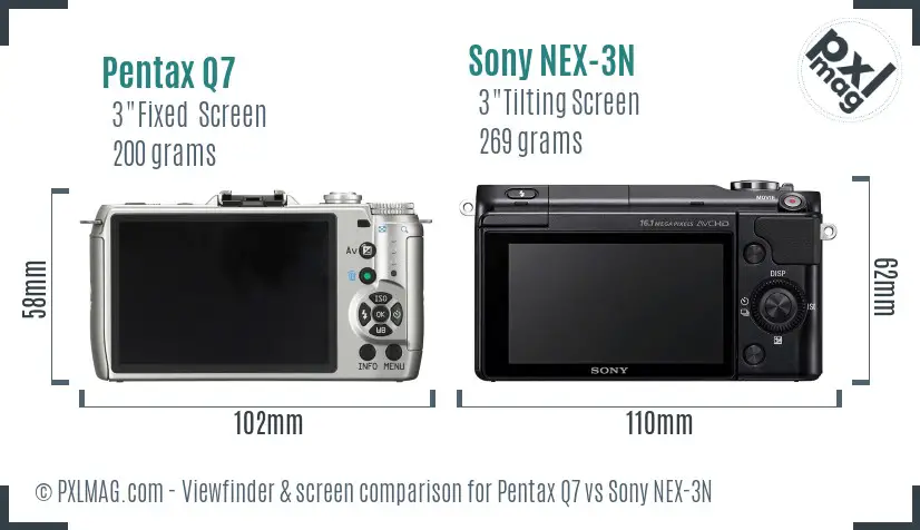 Pentax Q7 vs Sony NEX-3N Screen and Viewfinder comparison