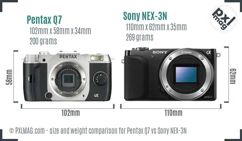 Pentax Q7 vs Sony NEX-3N size comparison