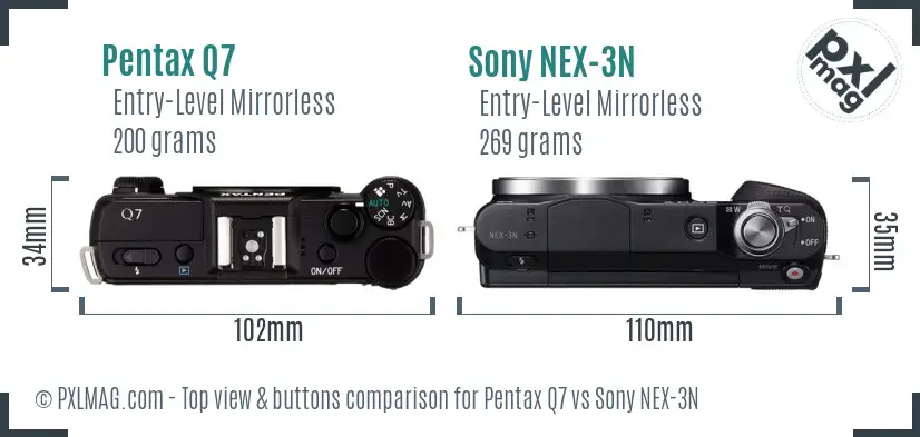 Pentax Q7 vs Sony NEX-3N top view buttons comparison