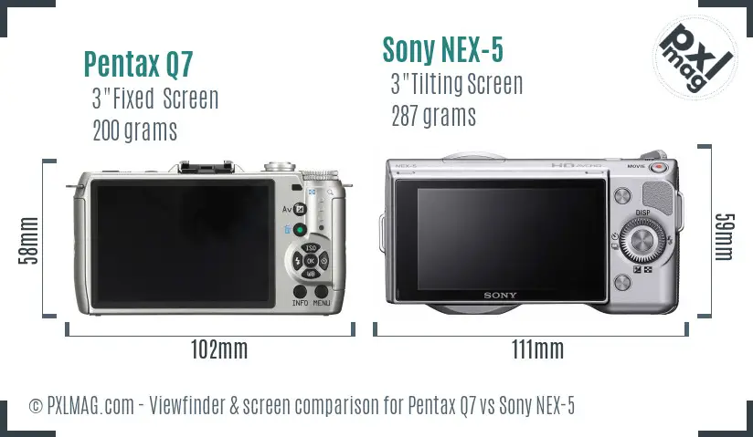 Pentax Q7 vs Sony NEX-5 Screen and Viewfinder comparison