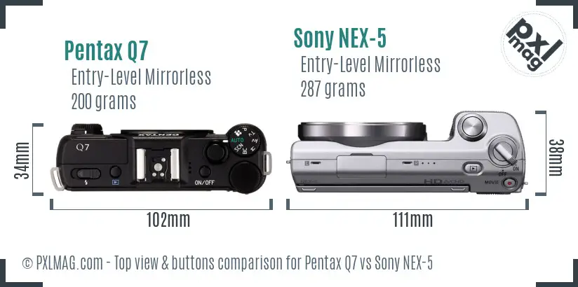 Pentax Q7 vs Sony NEX-5 top view buttons comparison