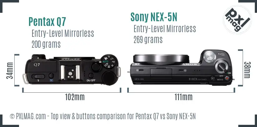 Pentax Q7 vs Sony NEX-5N top view buttons comparison