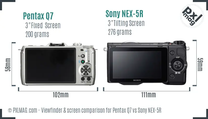 Pentax Q7 vs Sony NEX-5R Screen and Viewfinder comparison